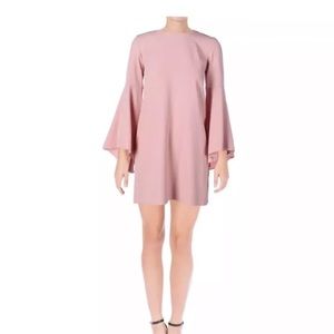 Aqua Crepe Shift Bell Sleeve Dress. Pink. XS